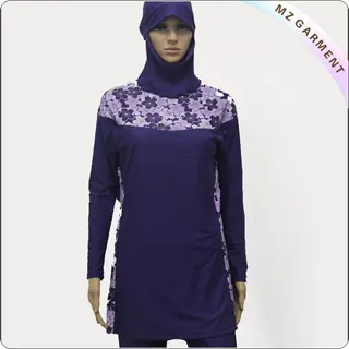 Purple Printing Long Sleeve Muslim Swimwear